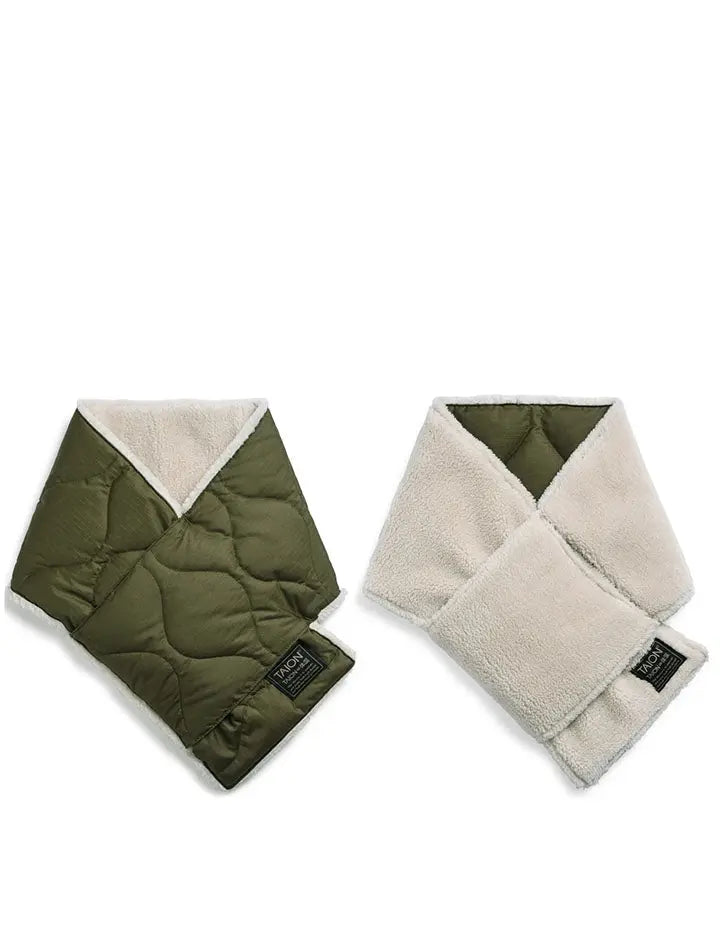 Taion Military Reversible Down Scarf Dark Olive / Cream