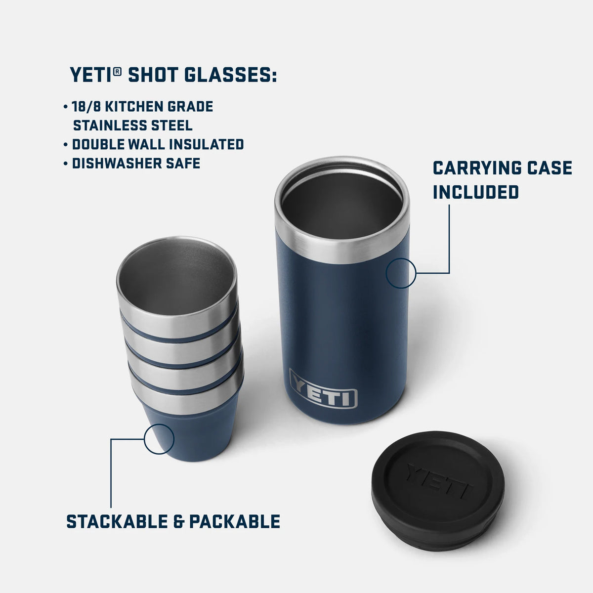 YETI Rambler Shot Glasses and Carrying Case Stainless Steel